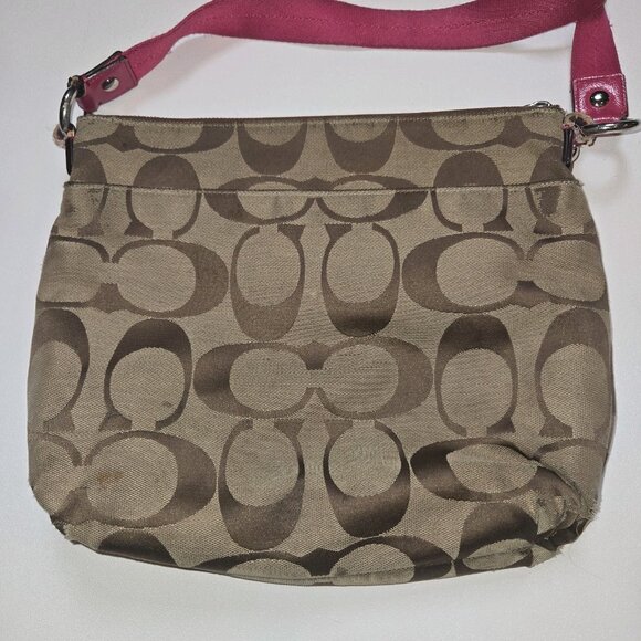 Coach Poppy Daisy Signature C Swingpack Crossbody Bag Khaki Raspberry Y2K Worn - Picture 4 of 14